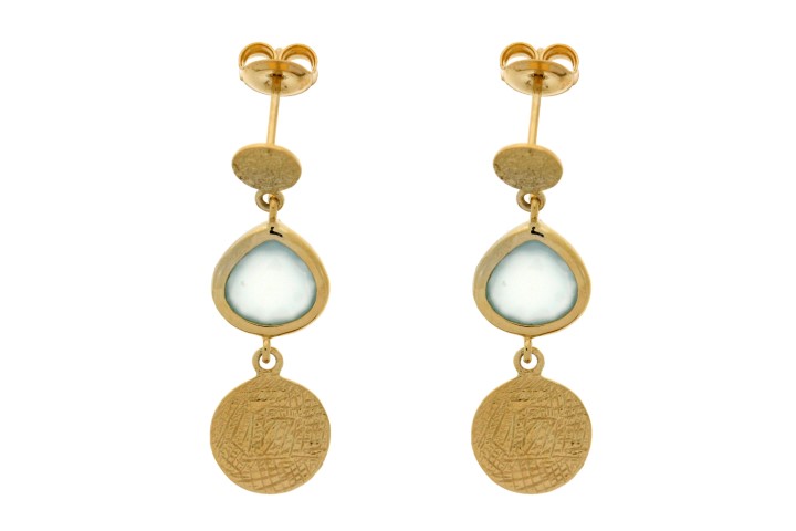 [081680002RCA] Pendiente plata 925 piedras semipreciosas  (Aqua calcedonia, Oro)
