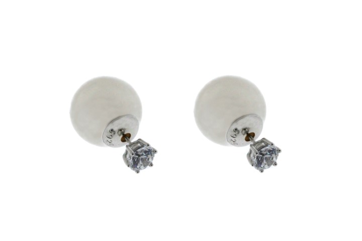 Pendiente plata 925 zirconita + perlas 7 y 16 mm