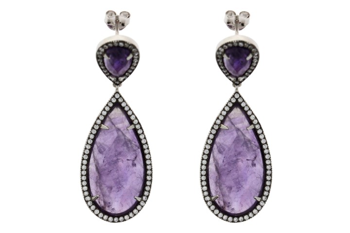 Silver 925  semi precious stone cz earring