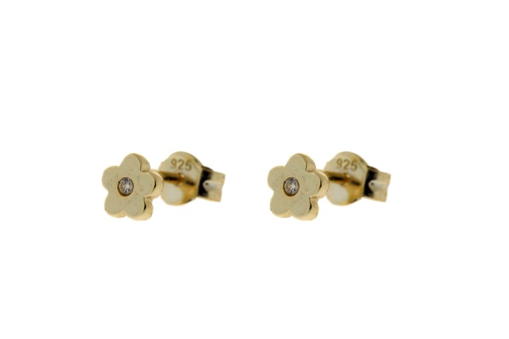 [083460002ZBL] Silver 925 earring cz flower (Gold plated)