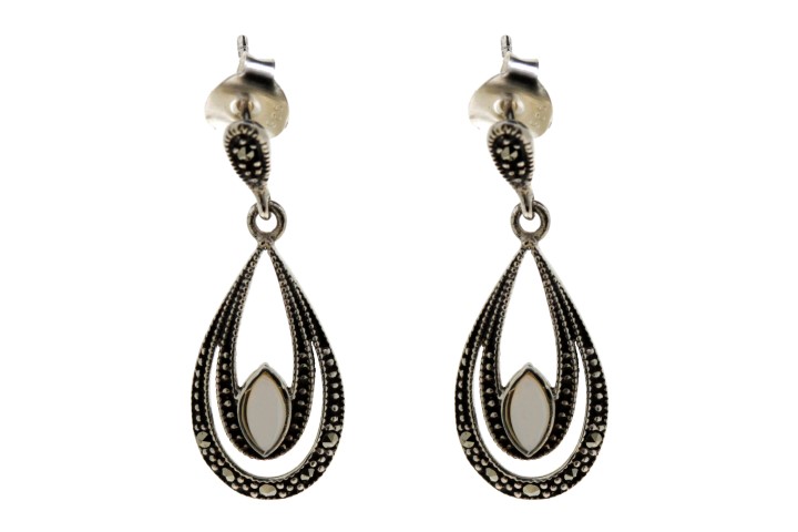 Pendiente plata 925  marquesita con nacar 