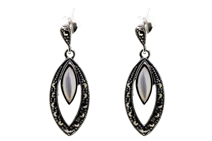 Pendiente plata 925  marquesita con nacar 