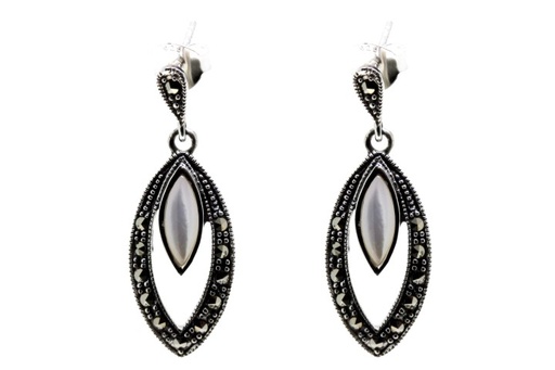 [085090006MNA] Pendiente plata 925  marquesita con nacar  (Blanca)