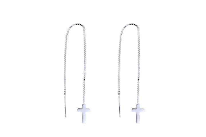 Pendiente plata 925 cruz con cadena pasante 