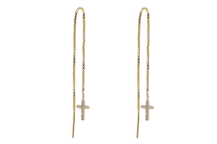 [086840002ZBL] Silver 925 cz cross earring (Gold plated)