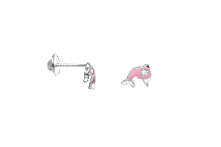Pendiente plata 925 delfin cz cierre de rosca