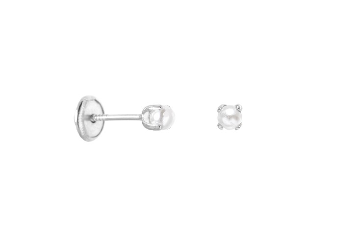Pendiente plata 925 perla 3mm 4 grapas rosca