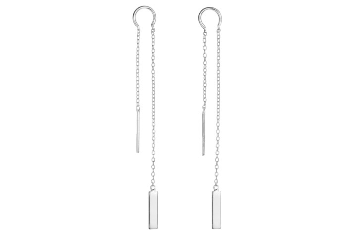 Pendiente plata 925 barra con cadena pasante 