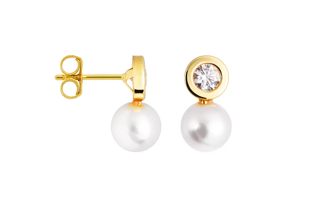 Sterling silver shell pearl 7mm & cz earrings