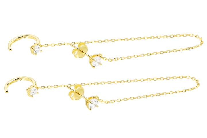 Pendiente plata 925 dos cz 3 y 4mm c/cadena 