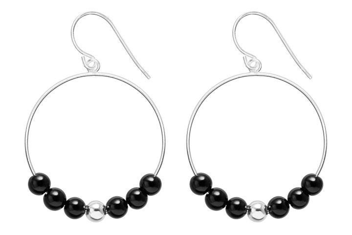 [102200000RON] Pendiente plata 925 gancho hippie  (Piedra semipreciosa, Negro)
