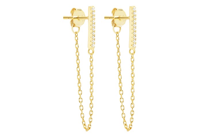 Pendiente plata 925 zirconita barra c/cadena