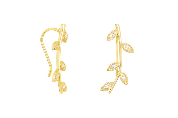 [106240002ZBL] Silver 925 leaf earring cz (Gold plated)
