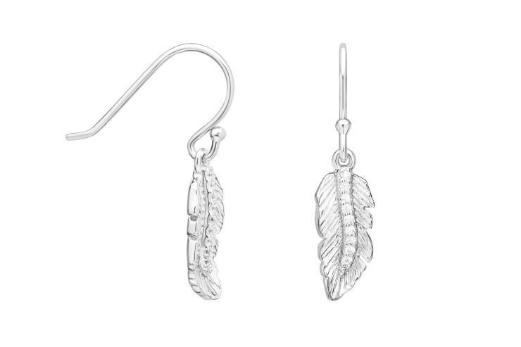 Pendiente plata 925 pluma con zirconita 