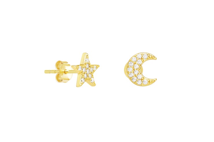 Pendiente plata 925 estrella y luna con  zirconita 