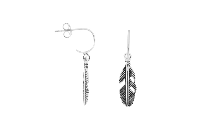 Pendiente plata 925 pluma gancho hippie 