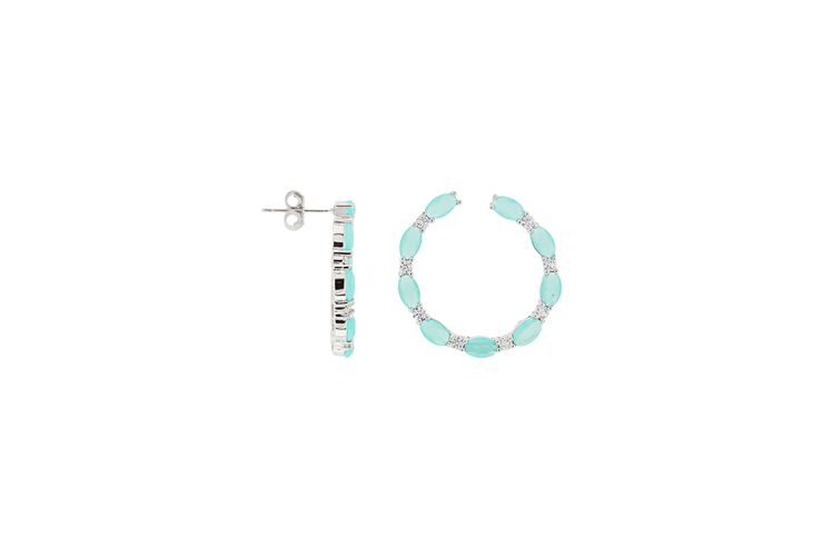 [113840001GCA] Pendiente plata 925 zirconita con piedra reconst.  (Aqua calcedonia, Rodio)