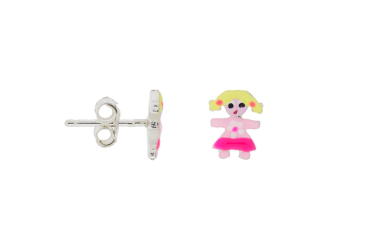 [115780000ERS] Silver 925 enamel girl earring (Pink)