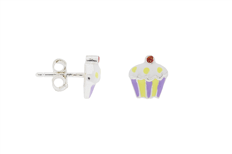 Silver 925 enamel cupcake earring