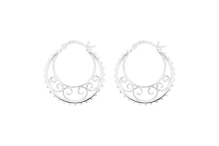 [1170100000PL] Aro plata 925 motivo arabesco cierre de clip  (Plata)