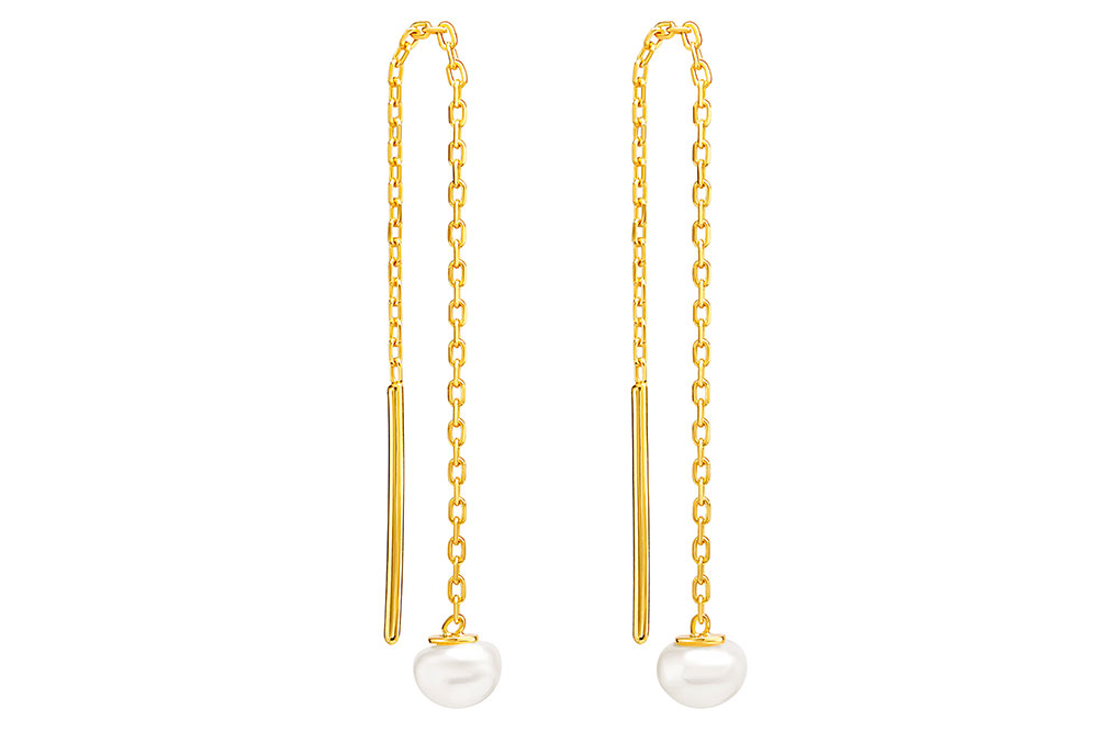 [119300002PBL] Pendiente plata 925 palito cadena y perla (Oro)