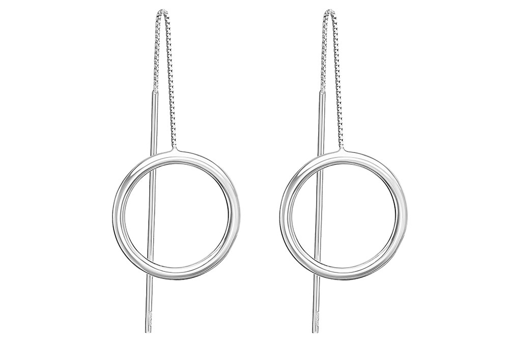 Pendiente plata 925 aro y barra con cadena 