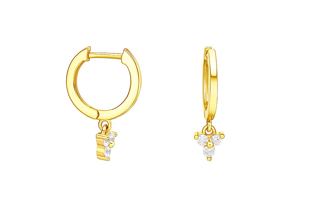 [124160002ZBL] Pendiente aro plata 925 tres zirconitas  (Blanca, Oro)