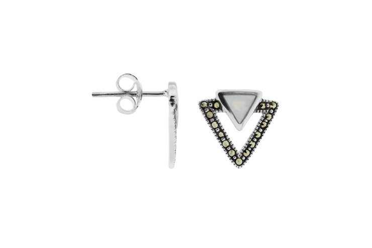 [125630000MNA] Pendiente plata 925 doble triangulo marquesita  (Blanca)