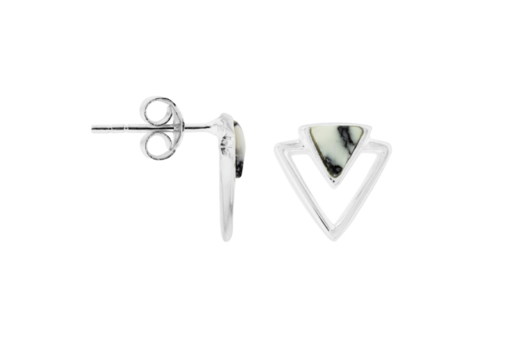 Pendiente plata 925 triángulo howlite y ópalo 