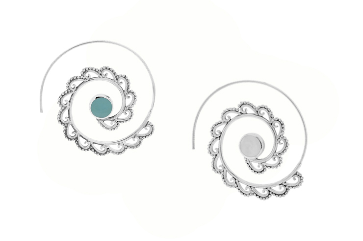 Pendiente plata 925 aro motivos árabes con piedras 