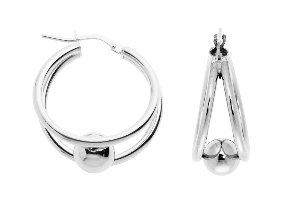 Pendiente aro plata 925 doble con bola 