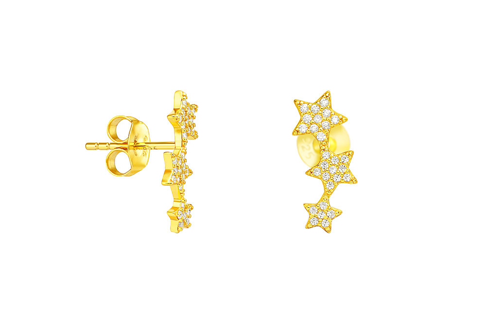 Pendiente plata 925 tres estrellas con zirconita 