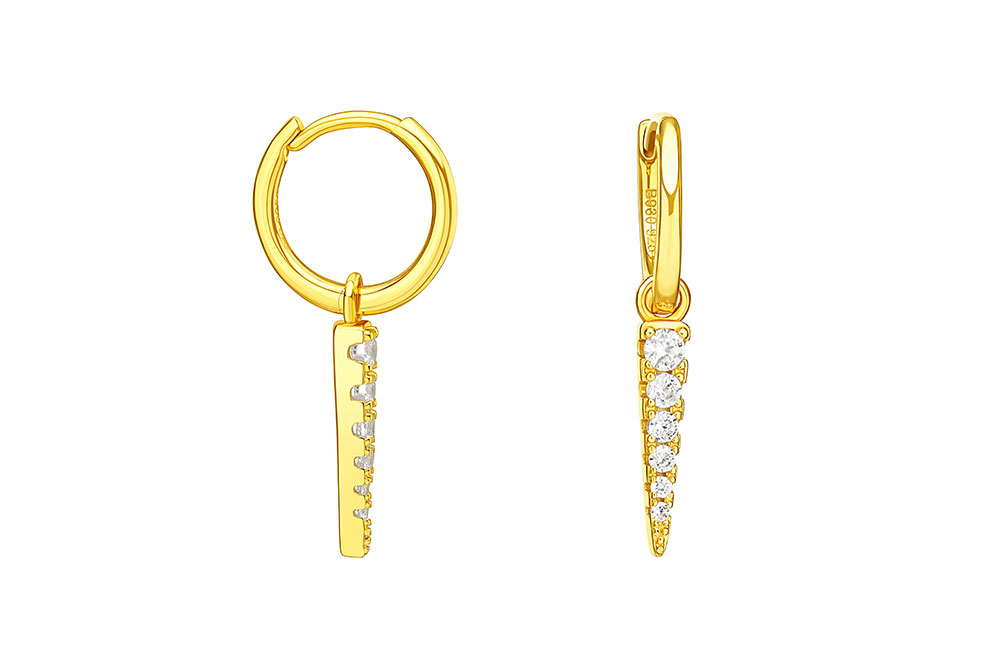 [128900002ZBL] Pendiente aro plata 925 punta con zirconita  (Oro)