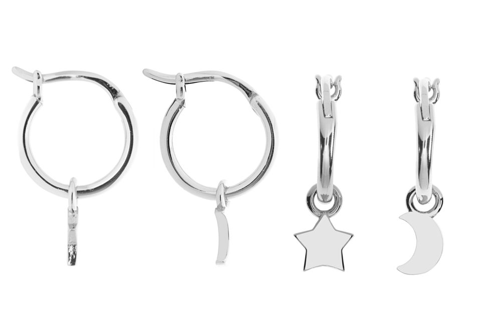 Pendiente plata 925 aro estrella y luna c. de clic 