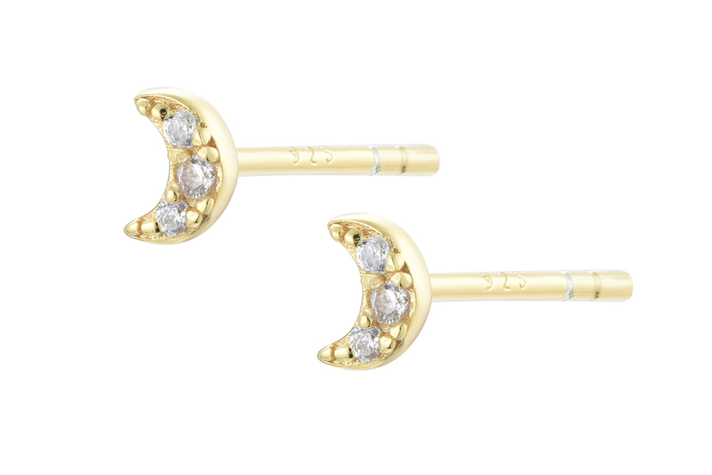 [134450002ZBL] Silver 925 moon earring cz (Gold plated)