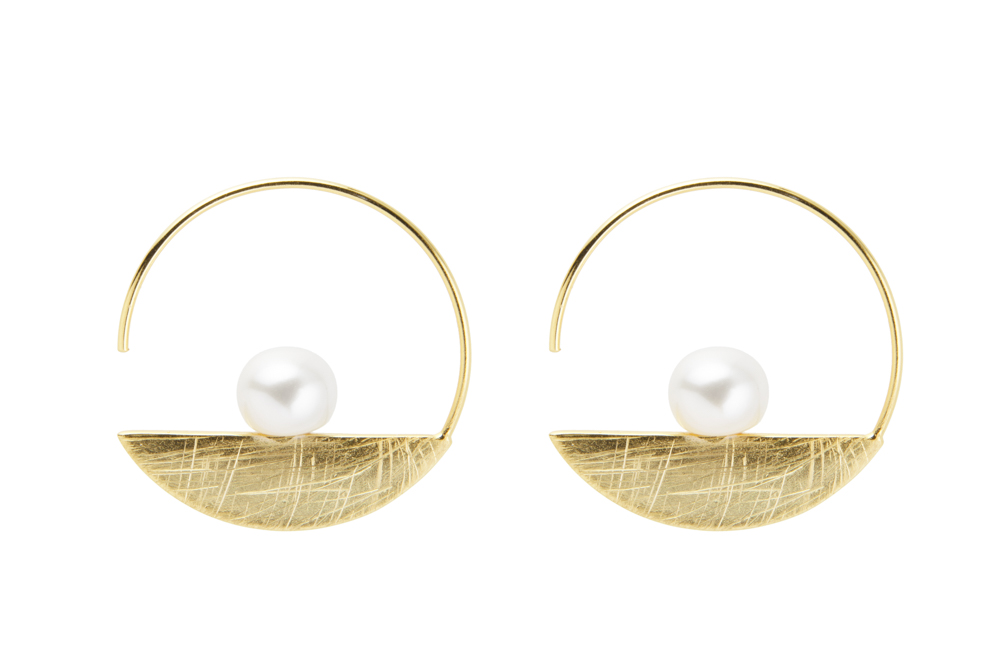 [135040002PBL] Pendiente plata 925 aro con perla 8mm mate rayado (Oro)
