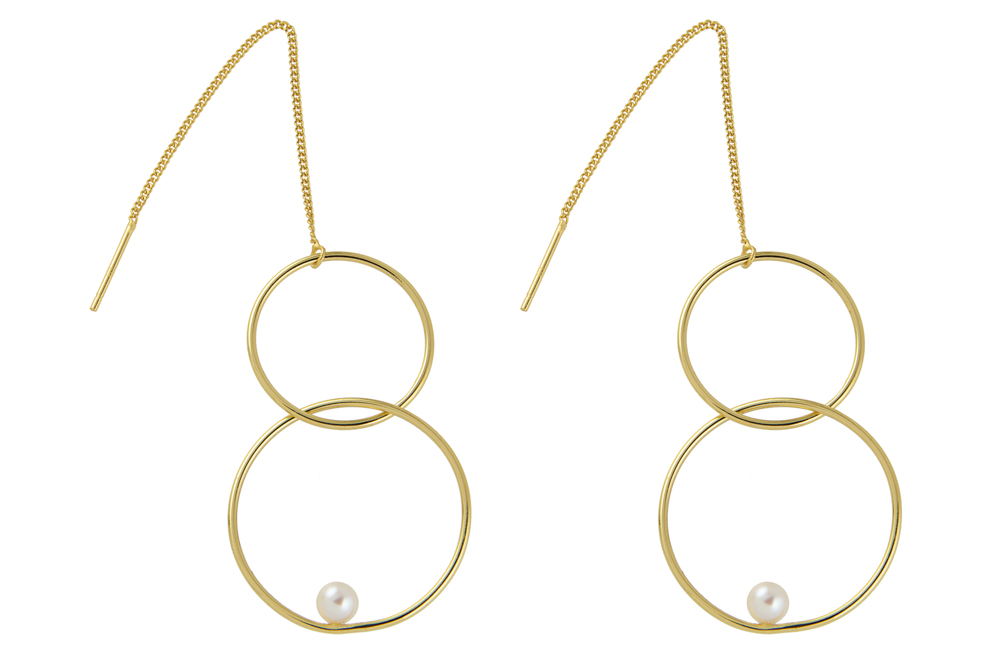 Pendiente plata 925 con perla 5mm cadena pasante 