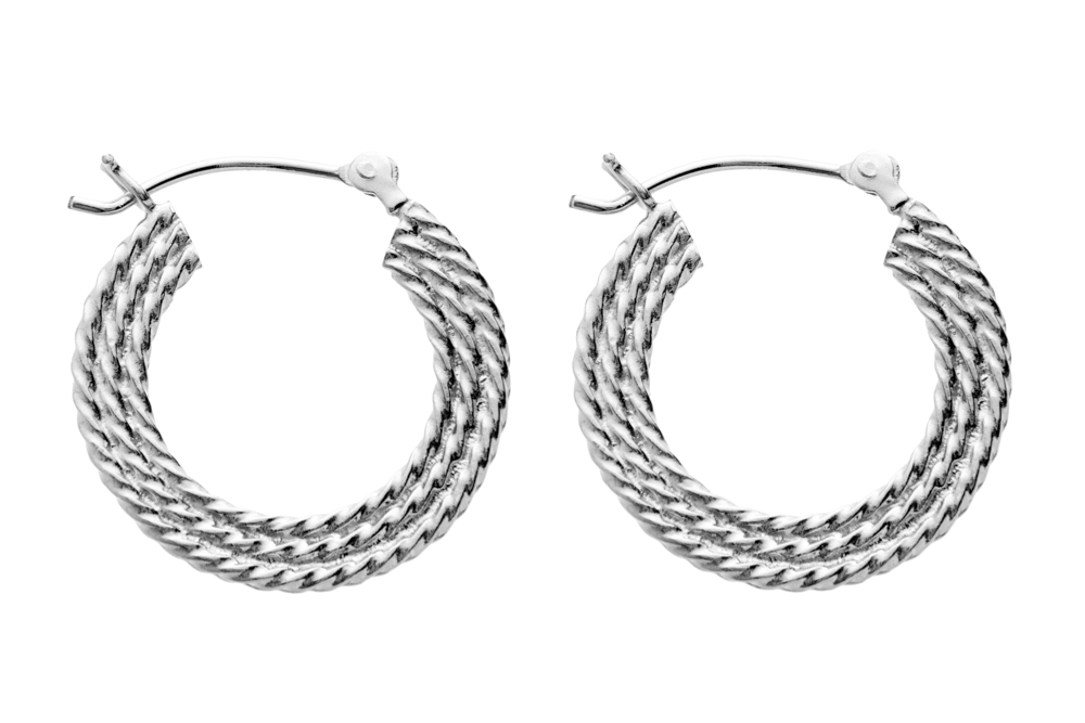 [1355020000PL] Pendiente aro plata 925 trenza plana c.de clic  (Plata)