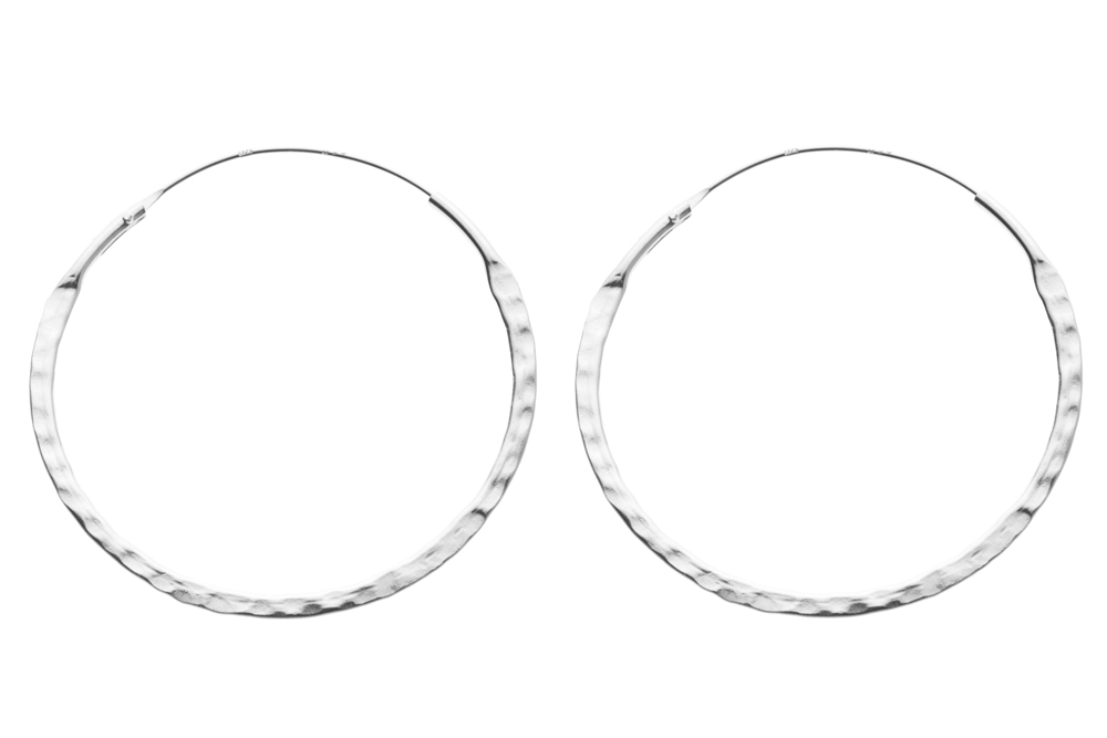 Pendiente plata 925 aro plano martelé