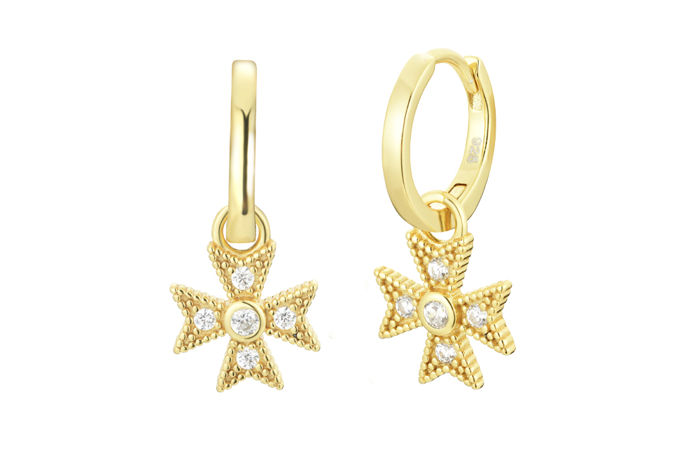 [138450002ZBL] Silver 925 cross cz earring (Gold plated)