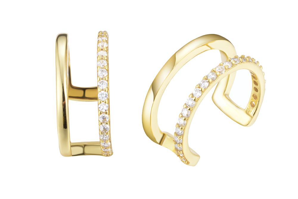 Pendiente plata 925 doble linea zirconita ear-cuff 