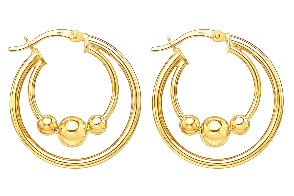 Aro plata 925 doble con tres bolitas cierre clic