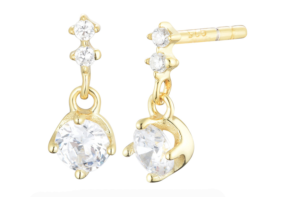 Pendiente plata 925 cz 4 grapas cierre de presión