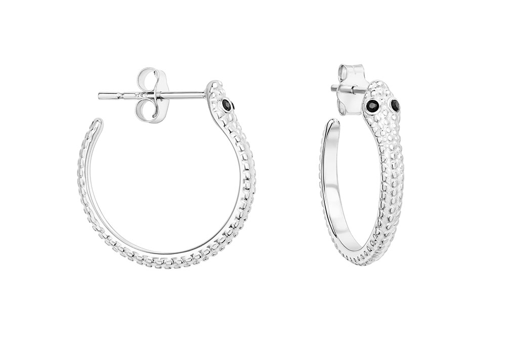 Silver 925 hoop earring snake with cz