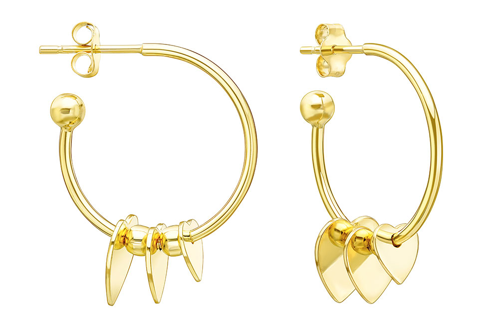 Pendiente plata 925 aro tres corazones presión 