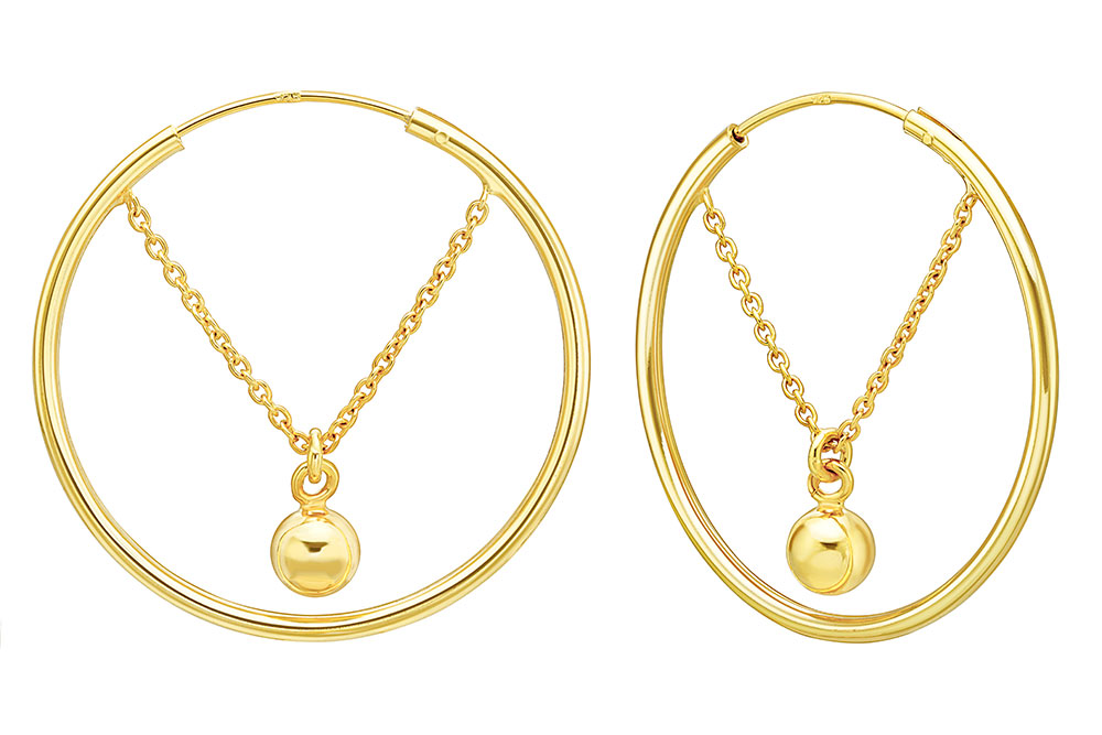 Pendiente plata 925 aro cadena con bola 