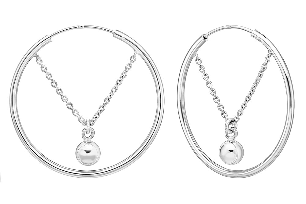 [1429300000PL] Pendiente plata 925 aro cadena con bola  (Plata)