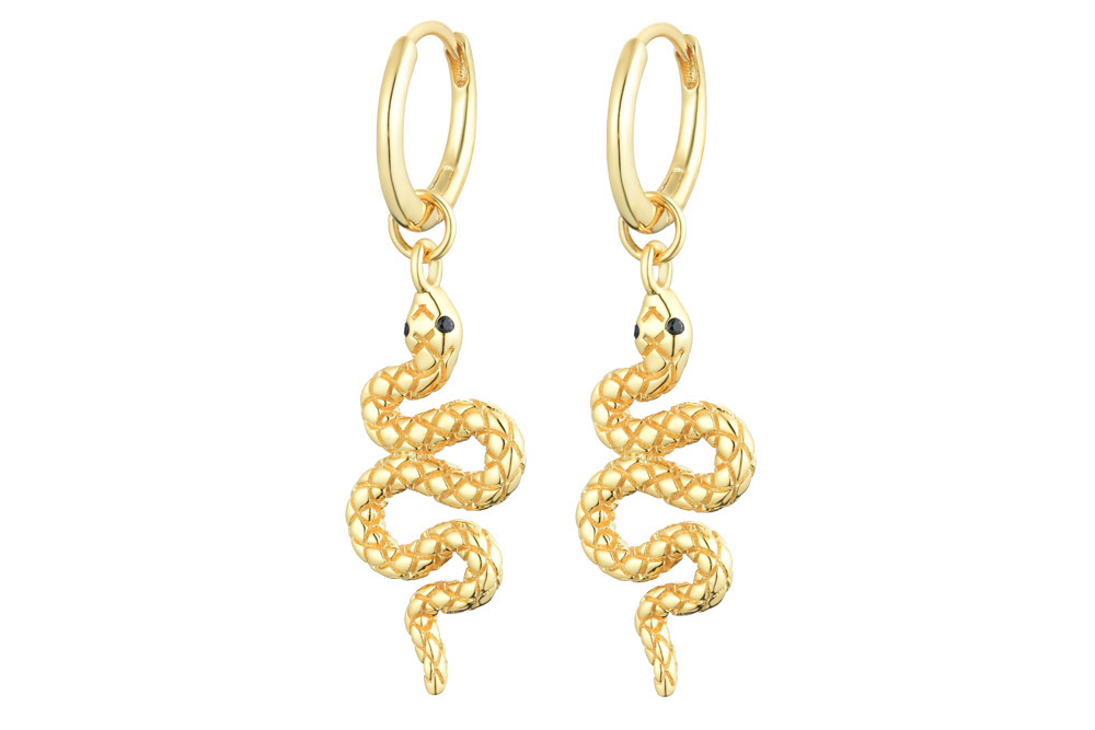 [143910002ZNE] Silver 925 snake hoop earring (Black, Gold plated)
