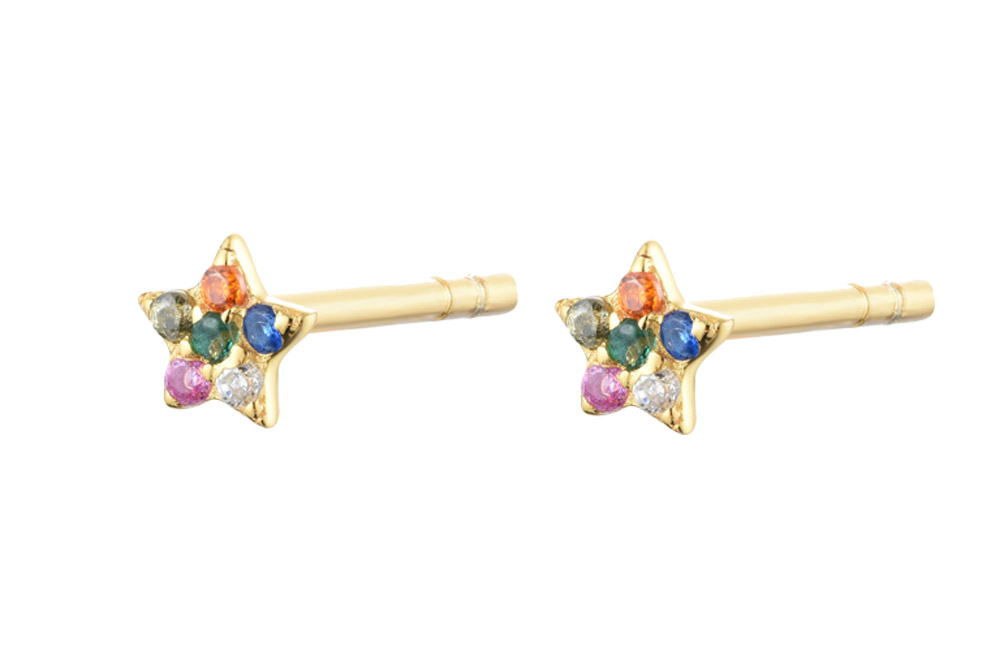 [144140002ZMC] Silver 925 star earring with cz (Gold plated)