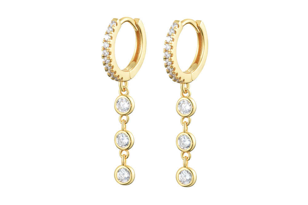 [144330002ZBL] Silver 925  hoop earring with cz (Gold plated)